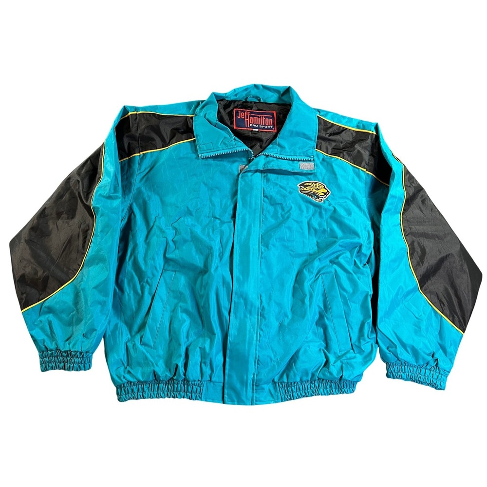 Vintage Jeff Hamilton Jacksonville Jaguars Jacket Mens 2XL Teal Black 90s‎ Nylon